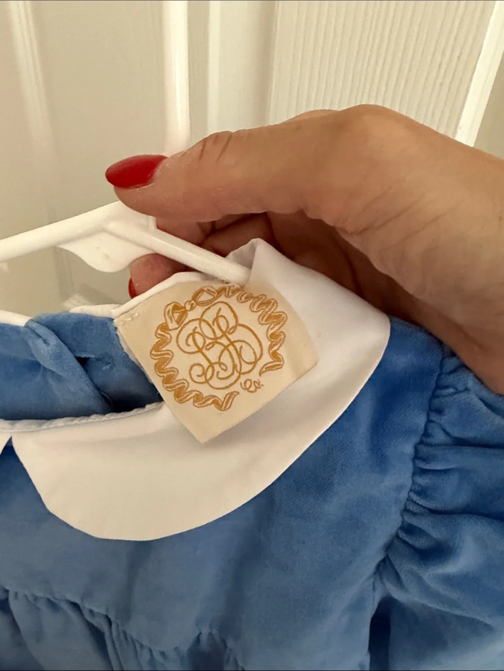 The Beaufort Bonnet Company Blue Velvet Girls dress